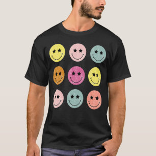 Camiseta Padrão Controlado Pela Cara Retro Feliz Para Mulhe