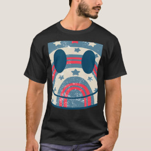 Camiseta Padrão Controlado Pela Cara Retro Feliz Para Mulhe