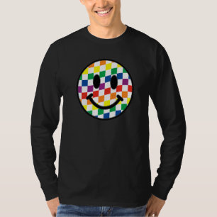 Camiseta Padrão Controlado Retroativo Rosto Feliz Arco-Íris