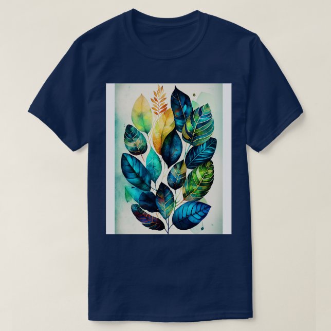 Camiseta Padrão das folhas de aquarela (Frente do Design)