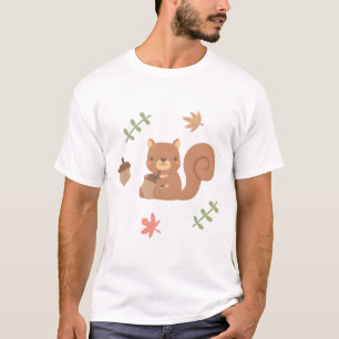 Camiseta Padrão das Folhas de Outono do Esquilo Bonito Acor
