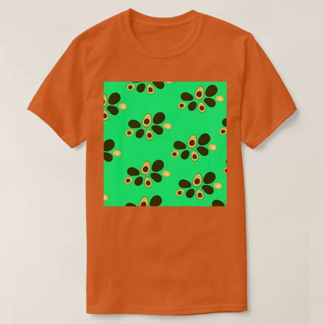 Camiseta padrão de abacates agrupados com fundo azul (Frente do Design)