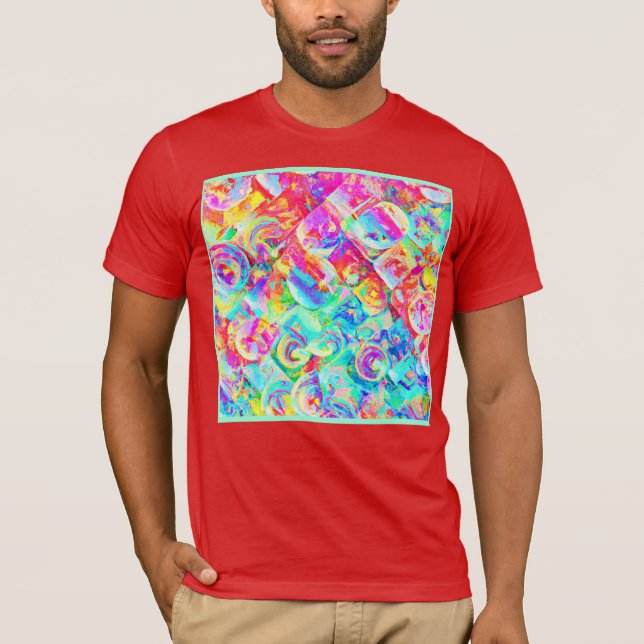 Camiseta Padrão de Abstração Vívido Colorida (Frente)