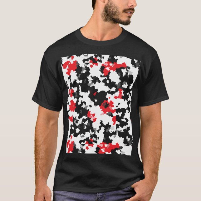 Camiseta Padrão De Abstrato Branco E Preto Vermelho Cristal (Frente)