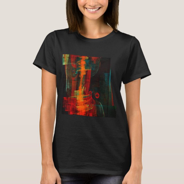Camiseta Padrão de Abstrato de Arte Moderno Vermelho Azul-L (Frente)