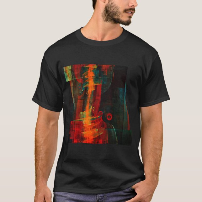 Camiseta Padrão de Abstrato de Arte Moderno Vermelho Azul-L (Frente)