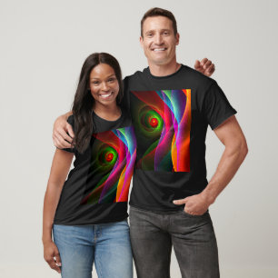 Camiseta Padrão de Abstrato de Arte Vermelho Verde Laranja