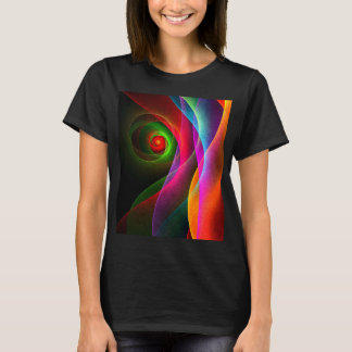 Camiseta Padrão de Abstrato de Arte Vermelho Verde Laranja
