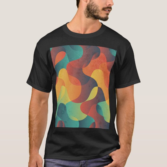 Camiseta Padrão de abstrato de onda colorida (Frente)