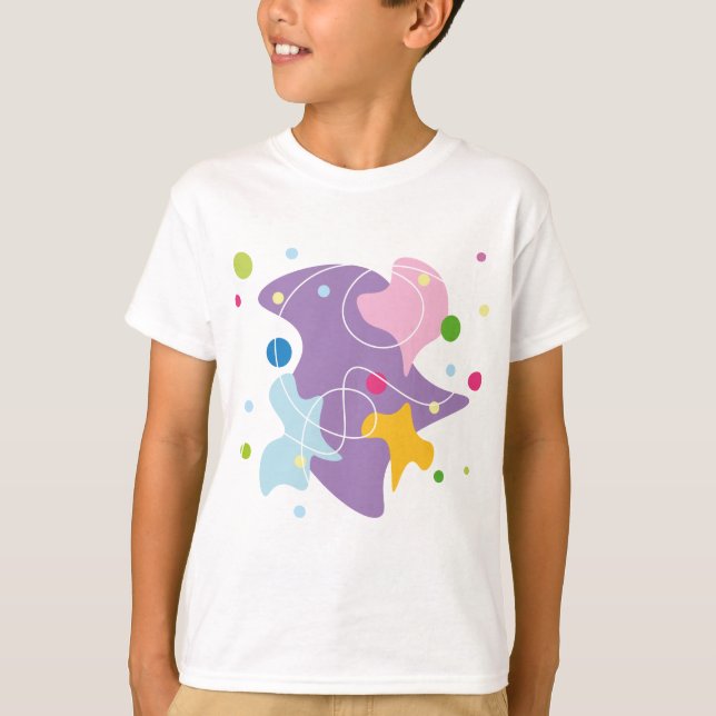 Camiseta Padrão de abstrato de tendências em cores roxas e  (Frente)