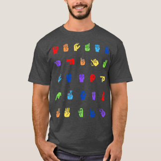 Camiseta Padrão de Alfabeto do Rainbow ASL