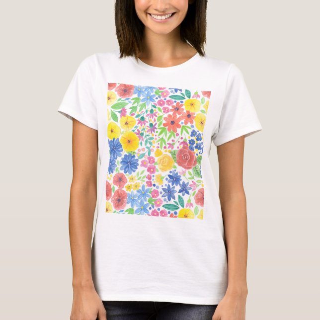 Camiseta Padrão de aquarela floral (Frente)