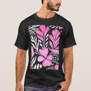 Camiseta Padrão De Aquarela Floral Rosa Quente Com Matizes