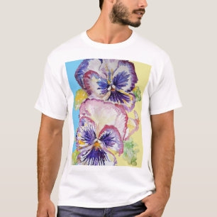 Camiseta Padrão de Aquarela Pansy no Rosa e no Amarelo Pá