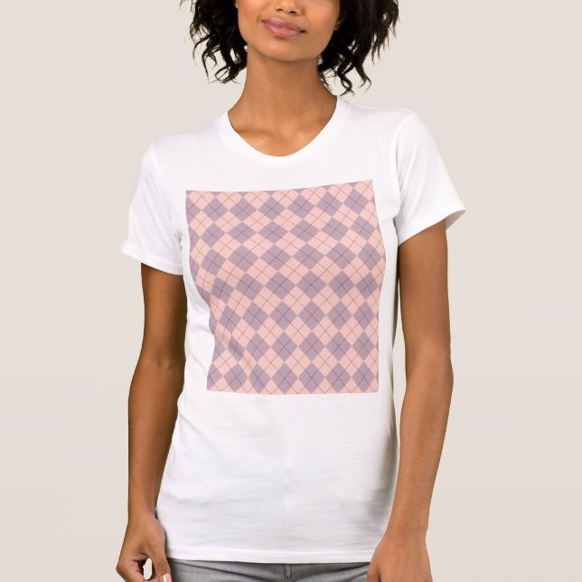 Camiseta Padrão de Argyle rosa e roxo Bonito (Frente)