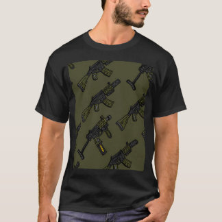Camiseta Padrão de Arma Verde. Uzi E Ar15.