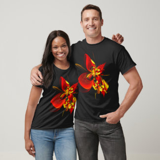 Camiseta Padrão de Arte Abstrata Floral Amarelo Vermelho Mo