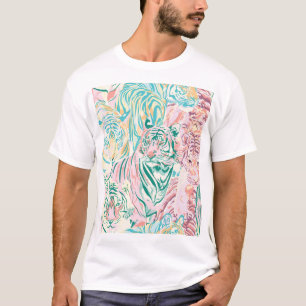 Camiseta Padrão de Arte do Tigre de Cor do Pastel