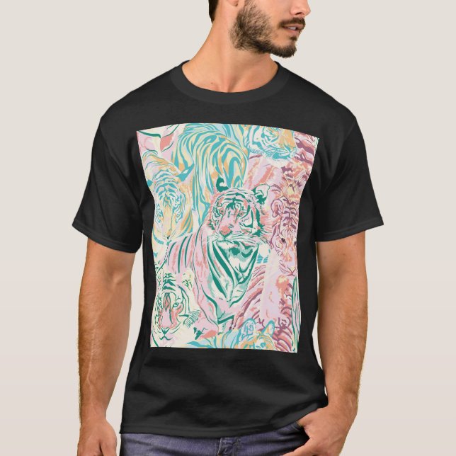 Camiseta Padrão de Arte do Tigre de Cor do Pastel (Frente)