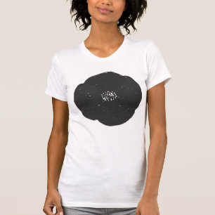 Camiseta Padrão de Arte Floral Retrópica em Preto e Branc