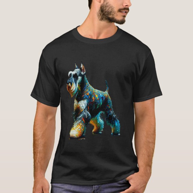 Camiseta Padrão de Arte Poligonal Schnauzer (Frente)