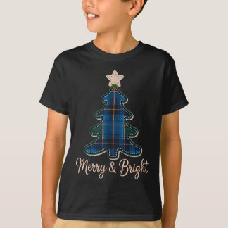 Camiseta Padrão de árvore de Natal Tartans Verdes e Azul Xa