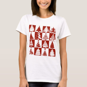 Camiseta Padrão de Árvore de Natal Vermelho Moderno
