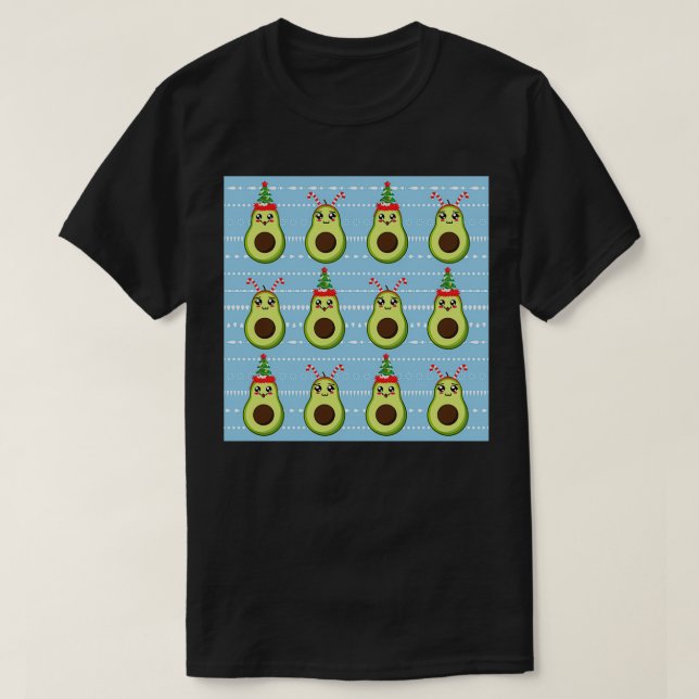 Camiseta Padrão de Avocado de Natal bonito (Frente do Design)