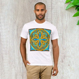 Camiseta Padrão de Azulejo Marroquino Mediterrâneo Azul e D