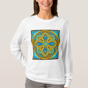 Camiseta Padrão de Azulejo Marroquino Mediterrâneo Azul e D