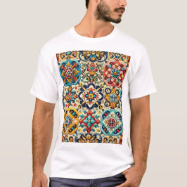 Camiseta Padrão de Azulejos Coloridos Vintage