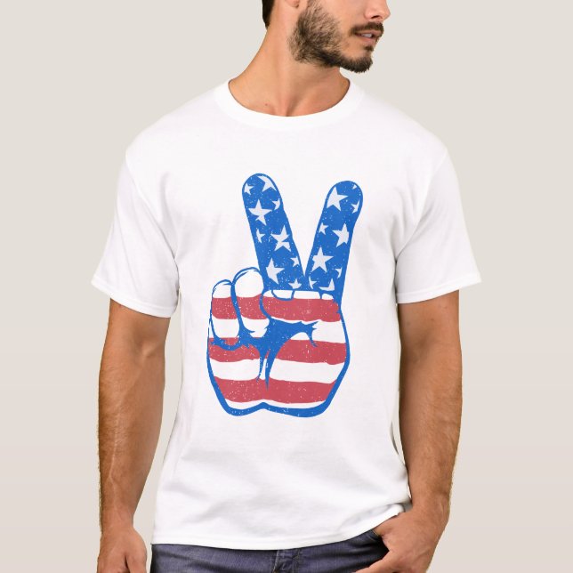 Camiseta Padrão de Bandeira da Peace American (Frente)