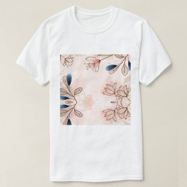 Camiseta Padrão De Batik Floral Com Aquarela Pintada À Mão (Frente do Design)
