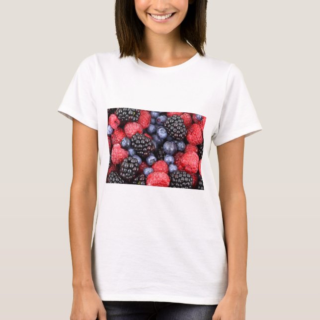 Camiseta Padrão de Berries de Fruta de comida (Frente)
