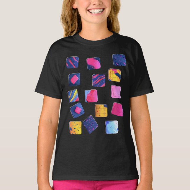 Camiseta Padrão de blocos coloridos do abstrato (Frente)