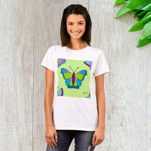 Camiseta Padrão de Borboleta em Remendo no Verde