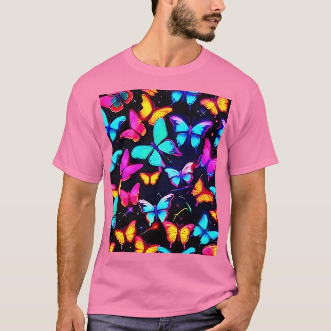 Camiseta Padrão de Borboleta Neon (Frente)