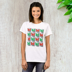 Camiseta Padrão de Borboleta Vermelha e Verde