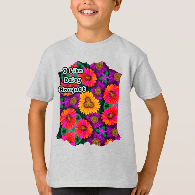 Camiseta Padrão de Buquê de margarida colorida (Frente)