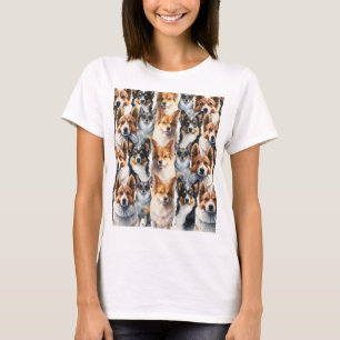 Camiseta Padrão de Cachorro Corgi em Aquarela Fofa