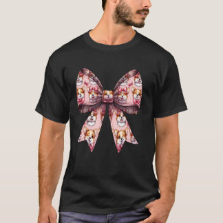 Camiseta Padrão de Cachorro Corgi Pembroke com Laço de Coqu