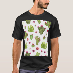 Camiseta Padrão de Cacto Verde Pintado à Mão