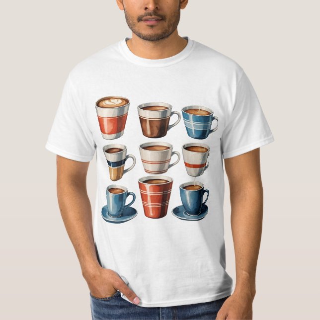 Camiseta Padrão de Café - Design de Café Cozy Sem Olho (Frente)
