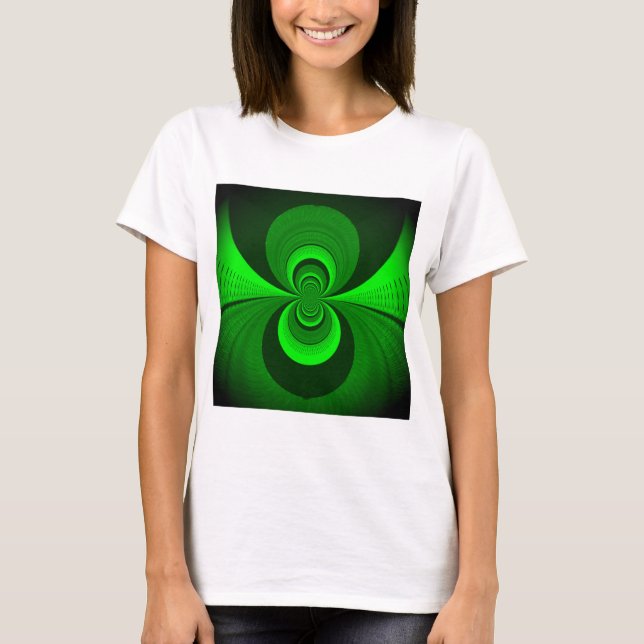 Camiseta Padrão de Caleidoscópio Verde Brilhante abstrato (Frente)