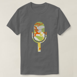 Camiseta Padrão de Camuflagem de Verão Microfone Vintage