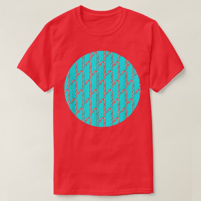 Camiseta Padrão de Cane de Candy no Fundo Turquesa (Frente do Design)