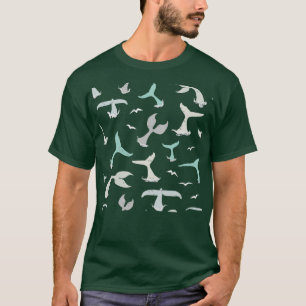 Camiseta Padrão de cauda de baleia Cinza azul Padrão de bal