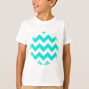 Camiseta Padrão de Chevron Branco e Aqua