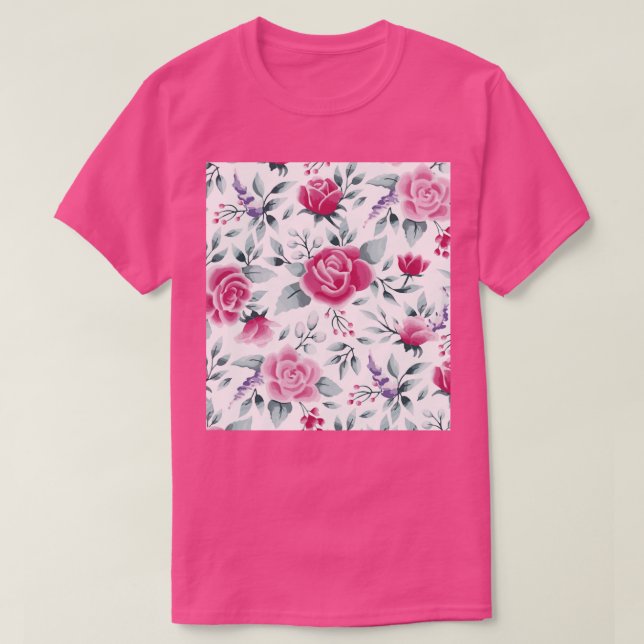 Camiseta Padrão de Chique de Rosas Florais de Aquarela (Frente do Design)
