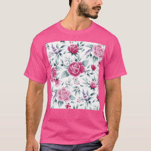 Camiseta Padrão de Chique de Rosas Florais de Aquarela
